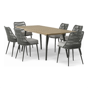 Pemberly Row 7-Piece Outdoor Extendable Dining Set in Grey with Acacia Wood
