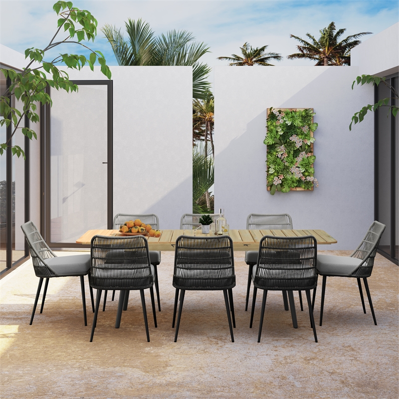 Pemberly Row 9-Piece Outdoor Extendable Dining Set in Grey with Acacia Wood