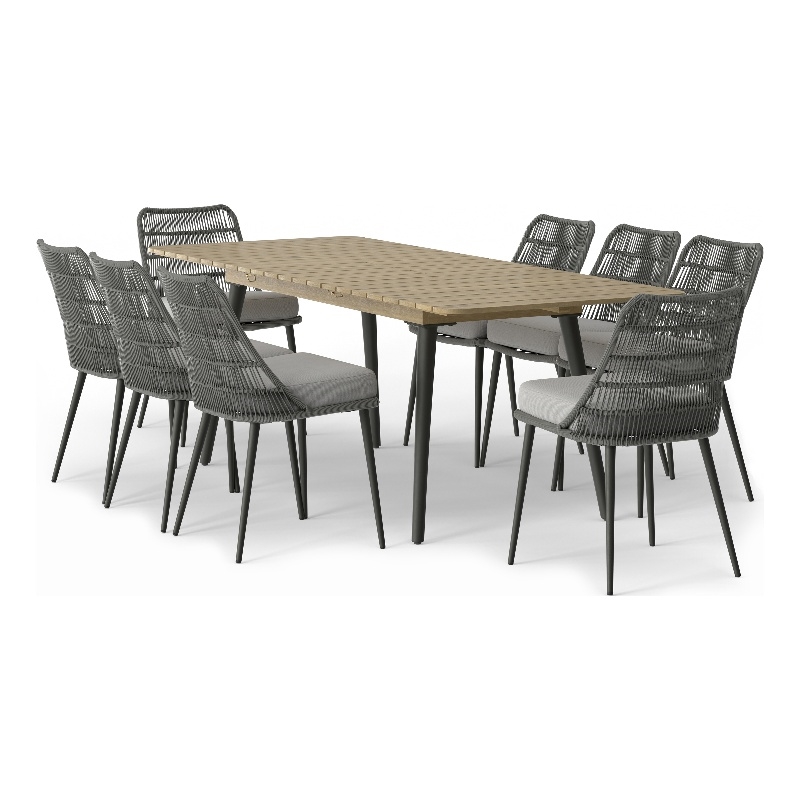 Pemberly Row 9-Piece Outdoor Extendable Dining Set in Grey with Acacia Wood
