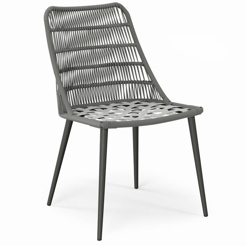 Pemberly Row Outdoor Dining Chair Set of 2 with Woven Rope in Gray