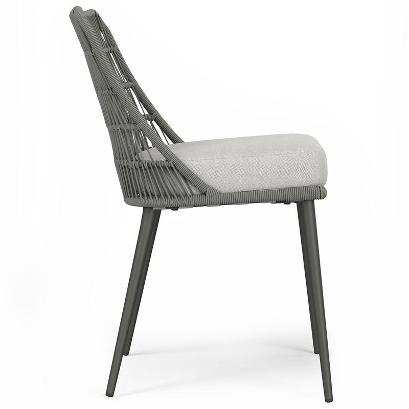 Pemberly Row Outdoor Dining Chair Set of 2 with Woven Rope in Gray