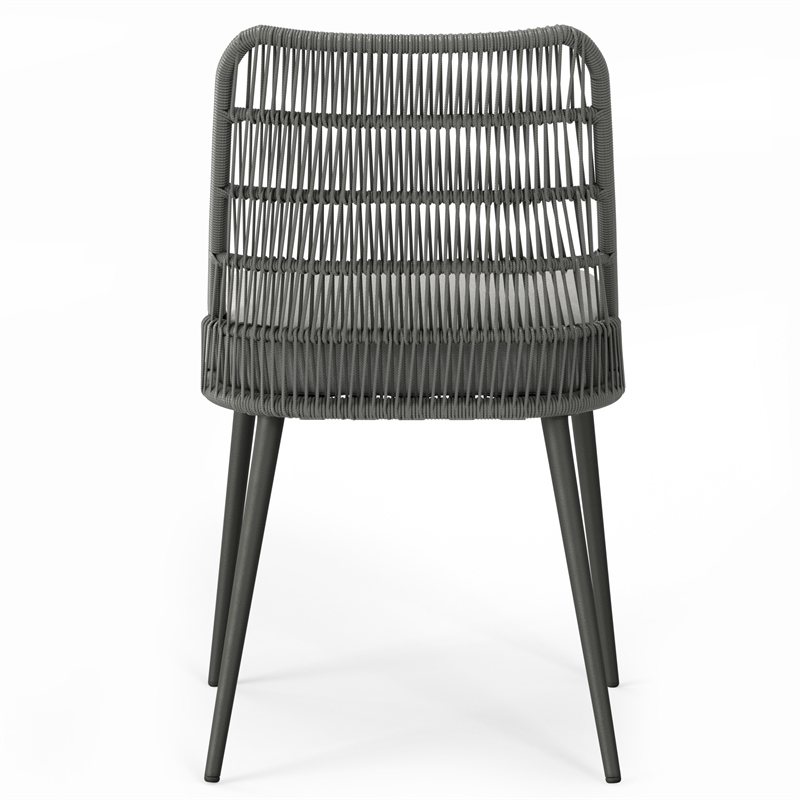 Pemberly Row Outdoor Dining Chair Set of 2 with Woven Rope in Gray
