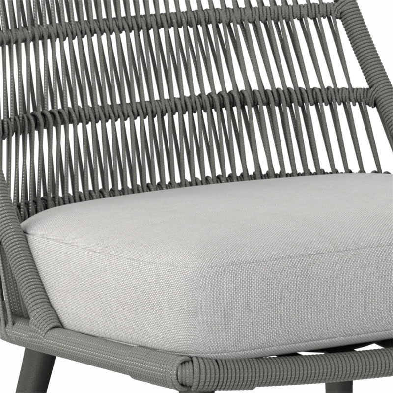 Pemberly Row Outdoor Dining Chair Set of 2 with Woven Rope in Gray