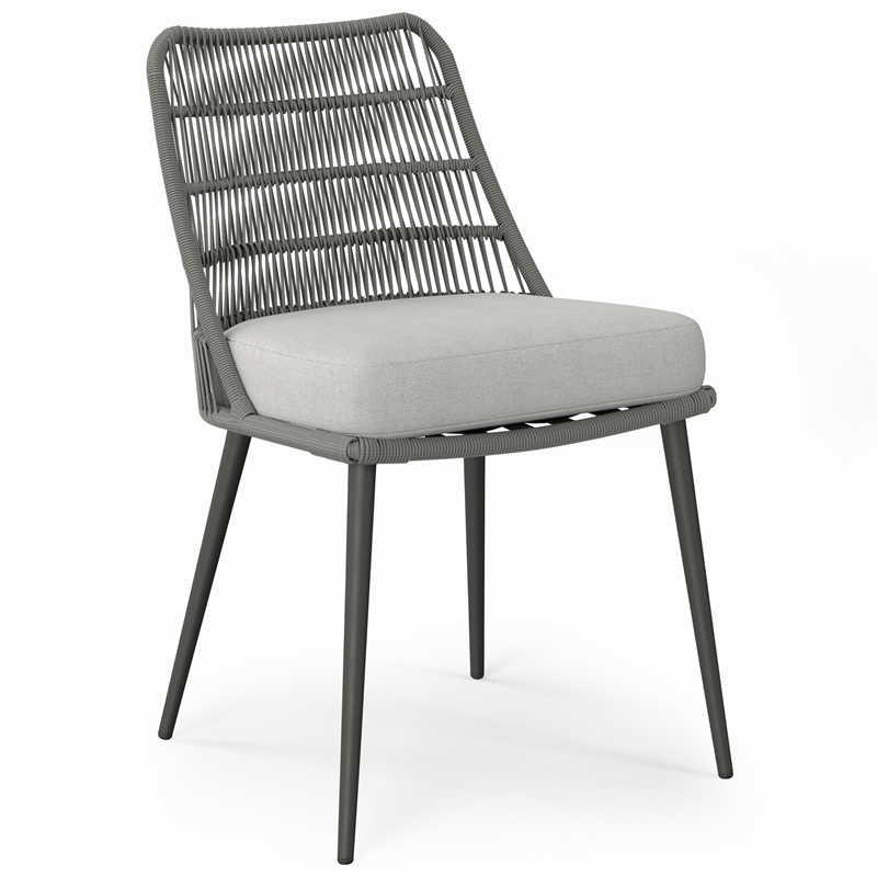 Pemberly Row Outdoor Dining Chair Set of 2 with Woven Rope in Gray