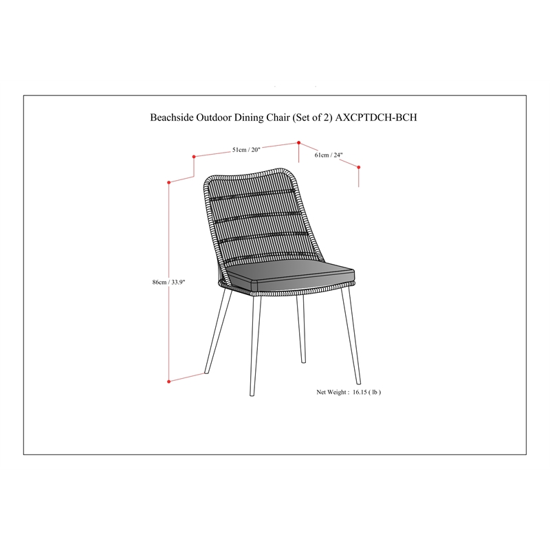 Pemberly Row Outdoor Dining Chair Set of 2 with Woven Rope in Gray