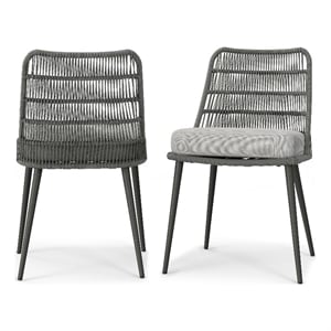 Pemberly Row Outdoor Dining Chair Set of 2 with Woven Rope in Gray