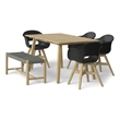 Pemberly Row Contemporary 6 Piece Outdoor Dining Set in Light Teak/Black