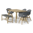Pemberly Row Contemporary 6 Piece Outdoor Dining Set in Light Teak/Pebble Gray