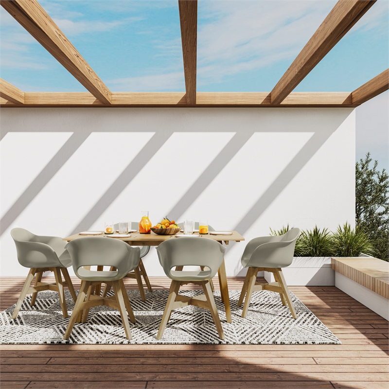 Pemberly Row Contemporary 7 Piece Outdoor Dining Set in Taupe Finish