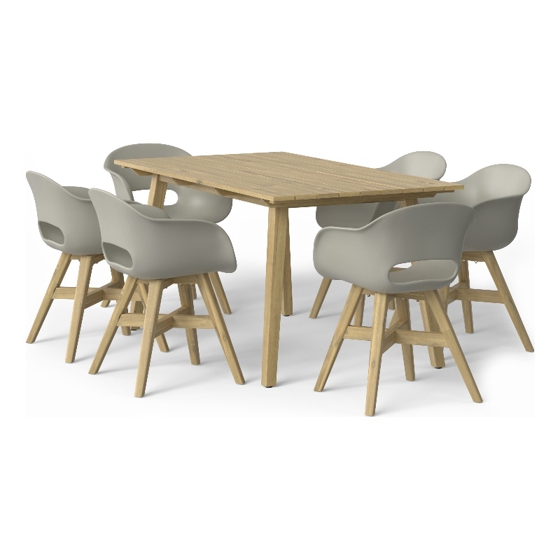 Pemberly Row Contemporary 7 Piece Outdoor Dining Set in Taupe Finish