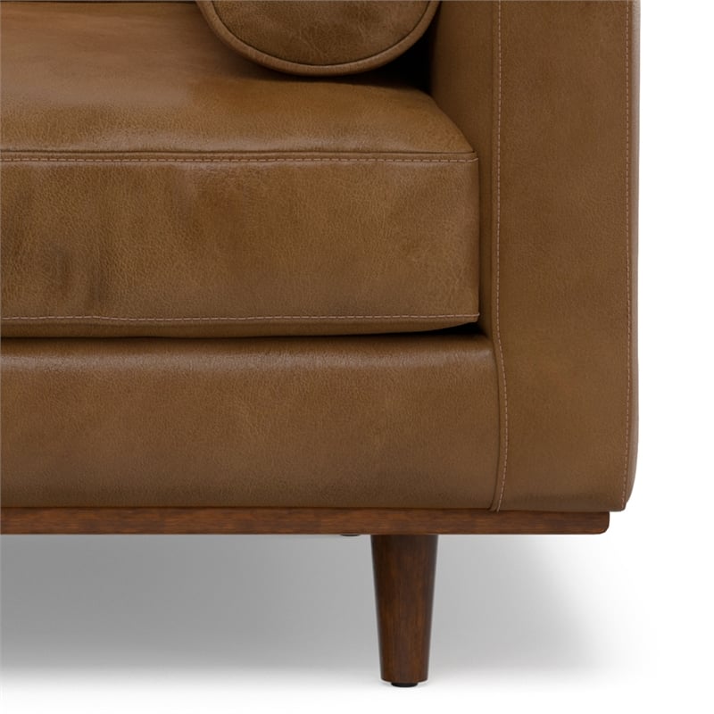 Pemberly Row Mid-Century Modern Armchair in Caramel Brown Genuine Leather