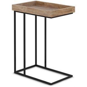 Pemberly Row Mango Wood and Metal C Side Table in Natural Finish