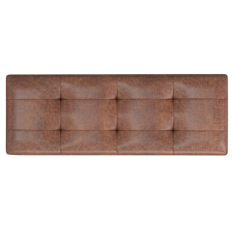 Pemberly Row Modern Storage Ottoman in Distressed Saddle Brown Faux Leather