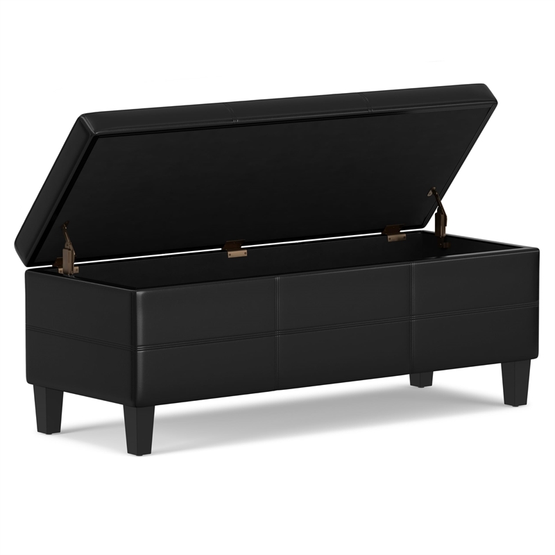 Pemberly Row Storage Ottoman Bench in Midnight Black Vegan Leather