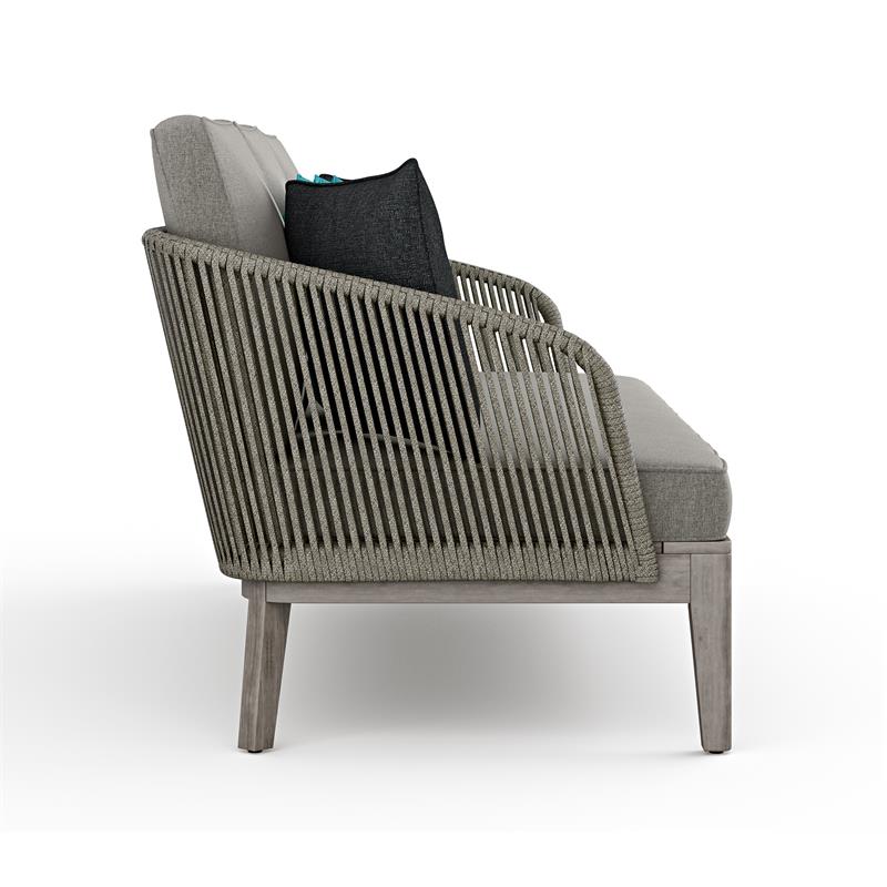 Pemberly Row 75 in Outdoor Sofa in Sand Drift Fabric with Acacia Wood Base