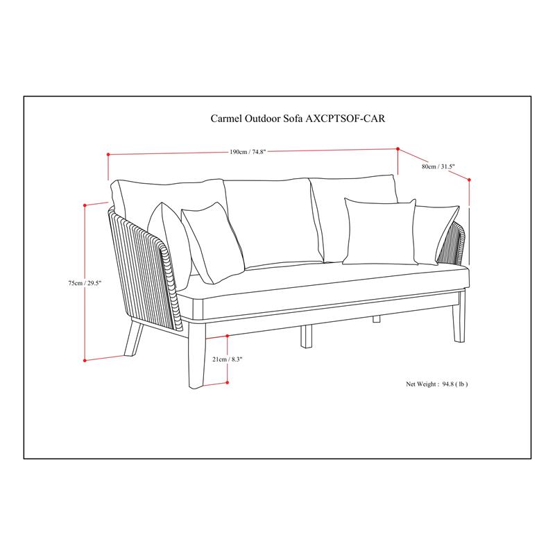 Pemberly Row 75 in Outdoor Sofa in Sand Drift Fabric with Acacia Wood Base