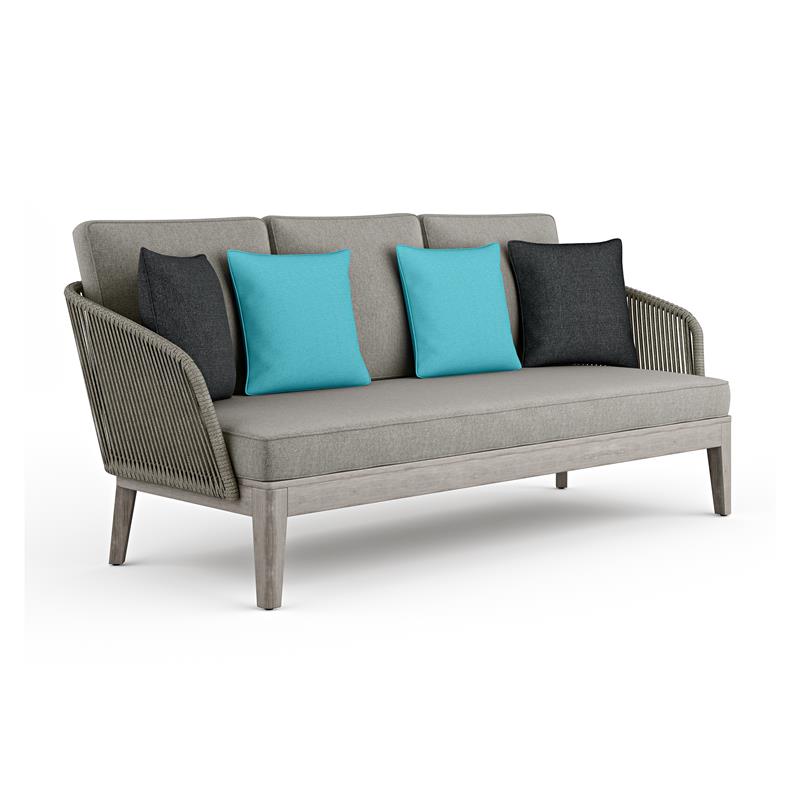 Pemberly Row 75 in Outdoor Sofa in Sand Drift Fabric with Acacia Wood Base