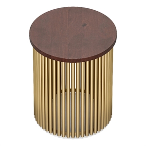 Pemberly Row Industrial Accent Table with Mango Wood Top in Cognac and Gold