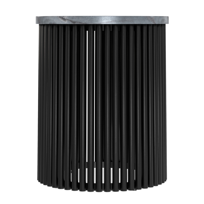 Pemberly Row Metal Accent Table with Black Marble Top and Black Base
