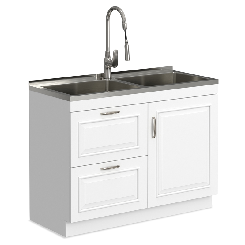 Pemberly Row 46-Inch Utility Sink and Cabinet in Pure White