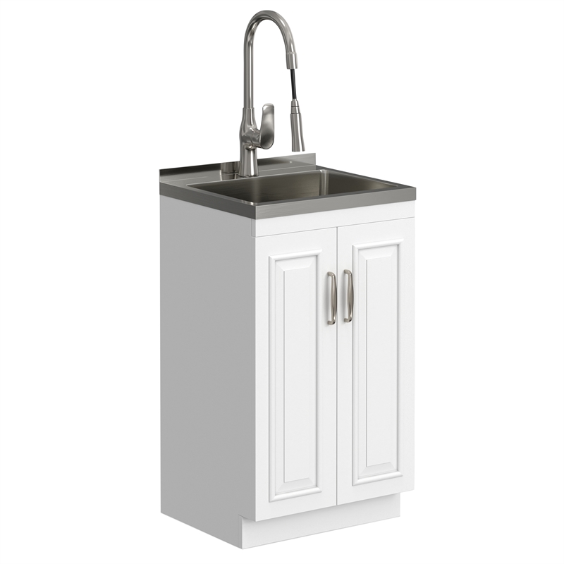 Pemberly Row 20-Inch Utility Sink and Cabinet in Pure White