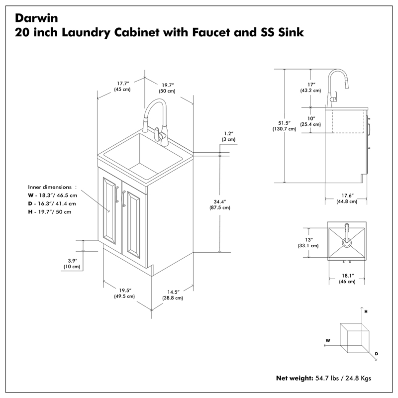Pemberly Row 20-Inch Utility Sink and Cabinet in Pure White