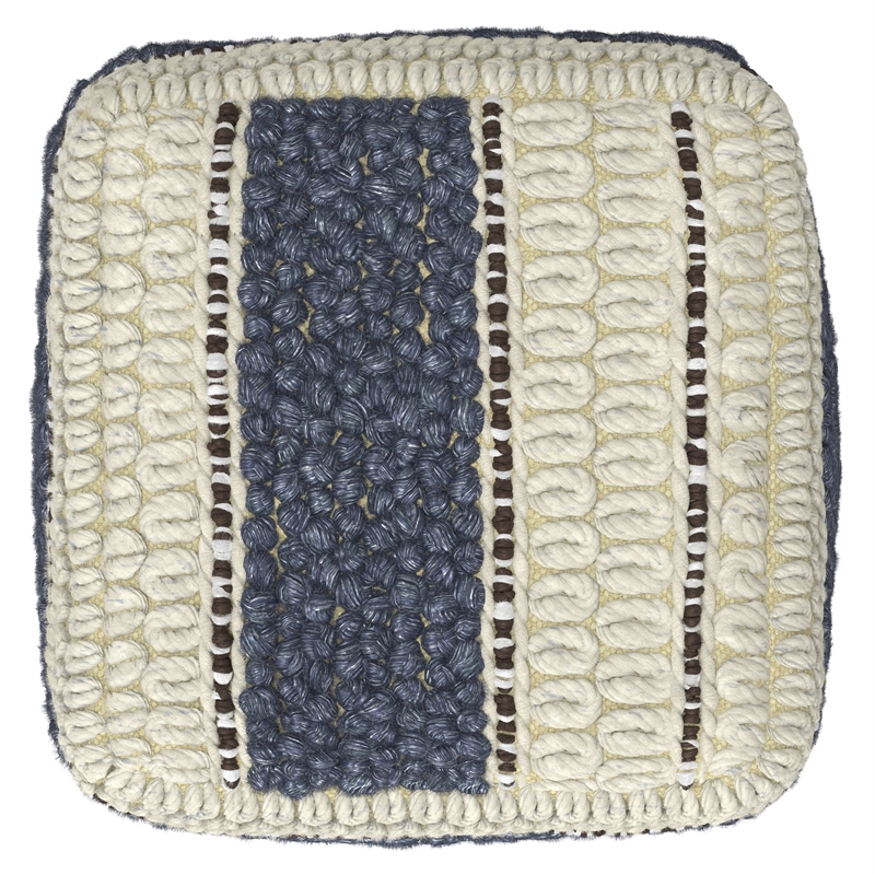 Pemberly Row Boho Square Pouf in Blue and Natural Wool and Cotton