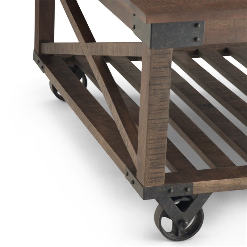 Pemberly Row Mango Wood Square Coffee Table in Distressed Dark Brown