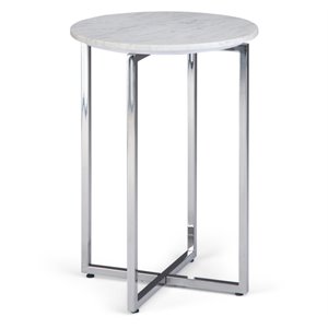 Pemberly Row 18&quot Round Marble Accent Table with Metal Base in White