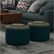 Pemberly Row Round Braided Pouf in Deep Aqua Cotton