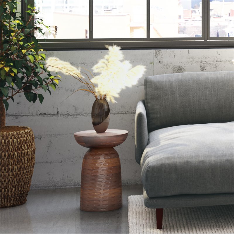 Pemberly Row 13 in Wide Solid Wood Accent Table in Warm Dark Brown Finish