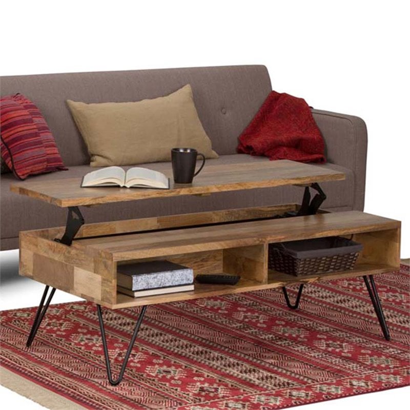 Pemberly Row Rectangle Lift Top Coffee Table in Mango Wood and Metal