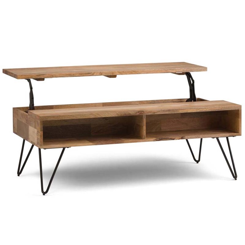 Pemberly Row Rectangle Lift Top Coffee Table in Mango Wood and Metal