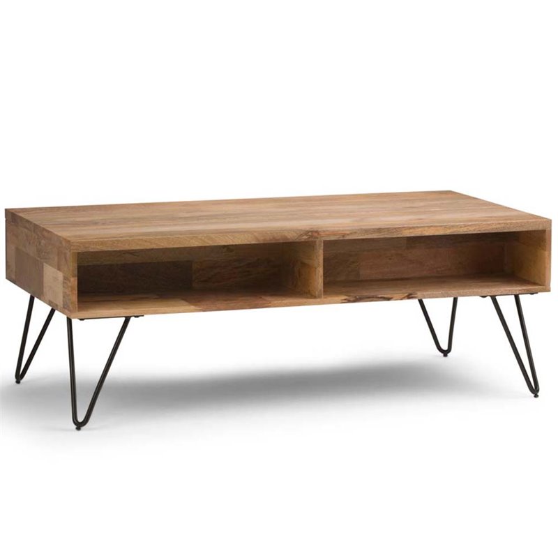 Pemberly Row Rectangle Lift Top Coffee Table in Mango Wood and Metal