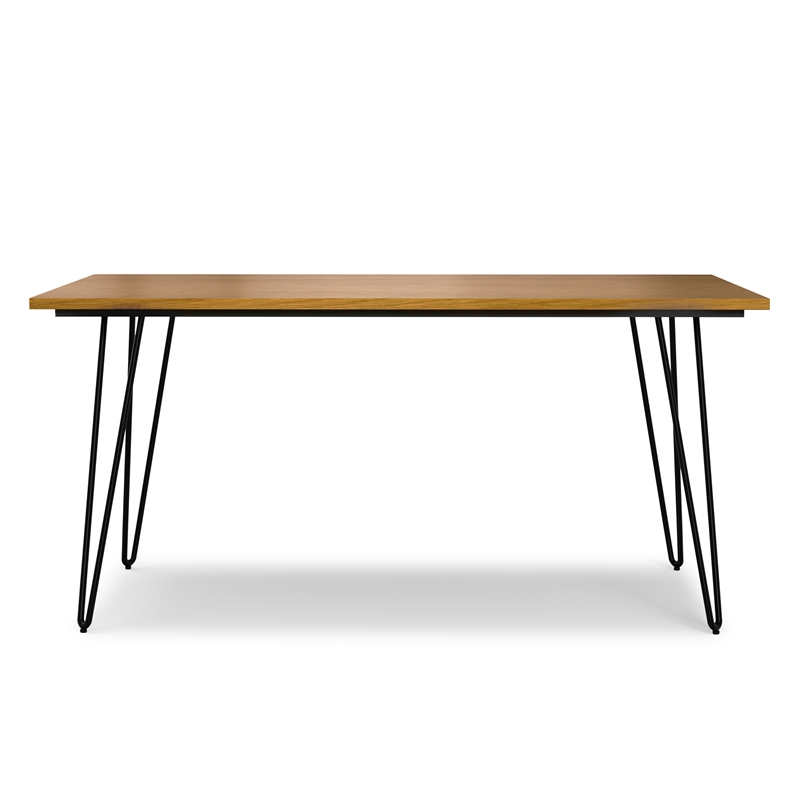 Pemberly Row Oak 66x40 Rectangle Industrial Dining Table with Hairpin Legs