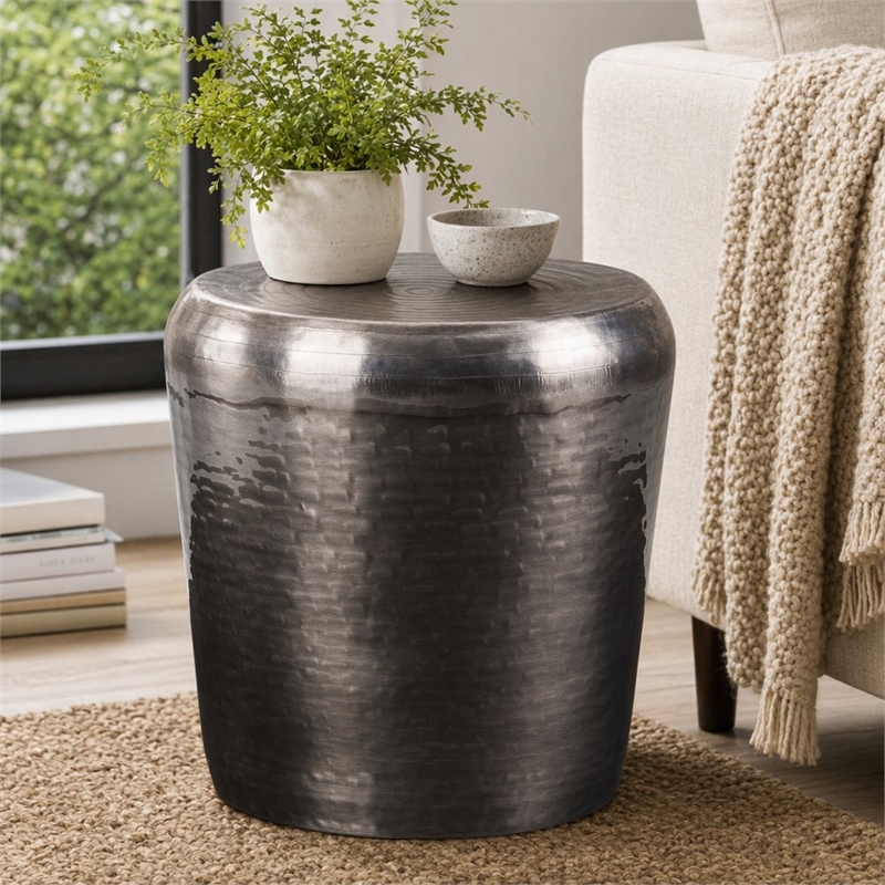 Pemberly Row 23 Inch Wide Metal Accent Table in Antique Silver Finish