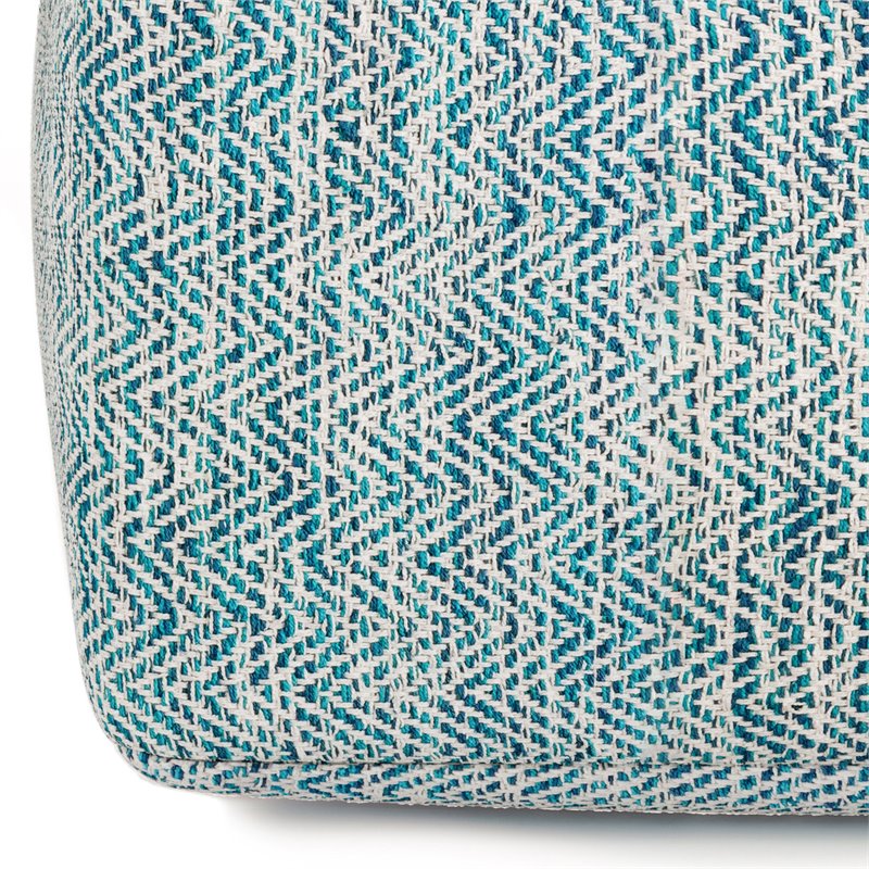 Pemberly Row Boho Square Pouf in Patterned Teal Melange Cotton