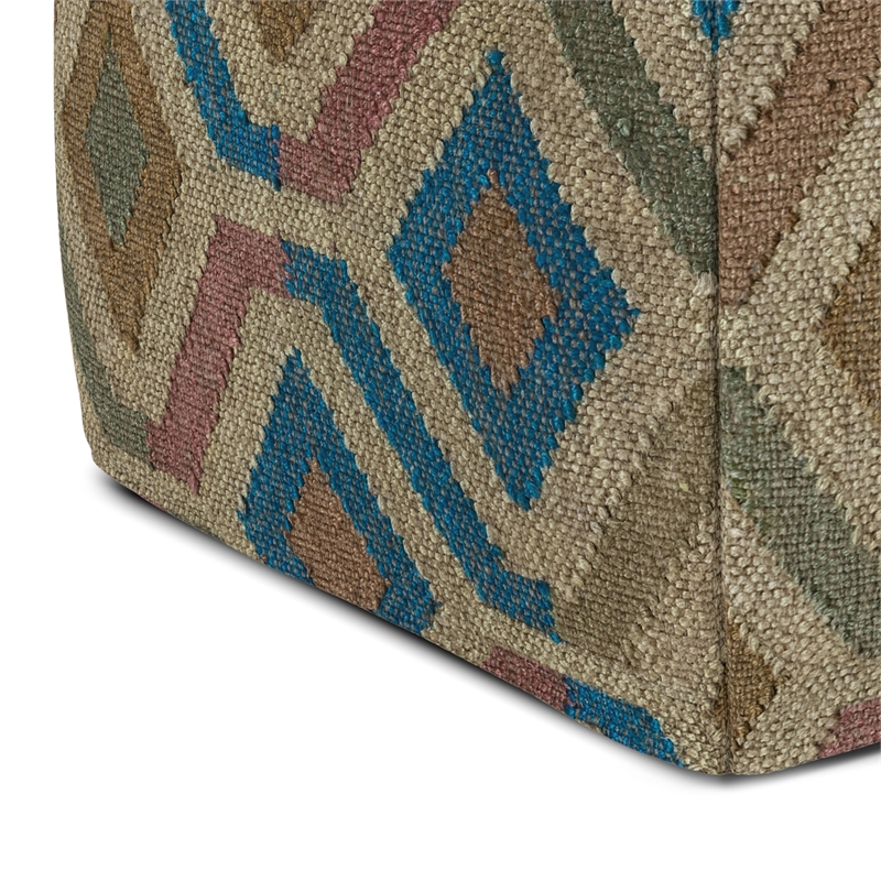 Pemberly Row Boho Round Pouf in Multi-Color Jute and Cotton