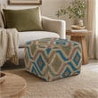 Pemberly Row Boho Round Pouf in Multi-Color Jute and Cotton