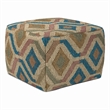 Pemberly Row Boho Round Pouf in Multi-Color Jute and Cotton