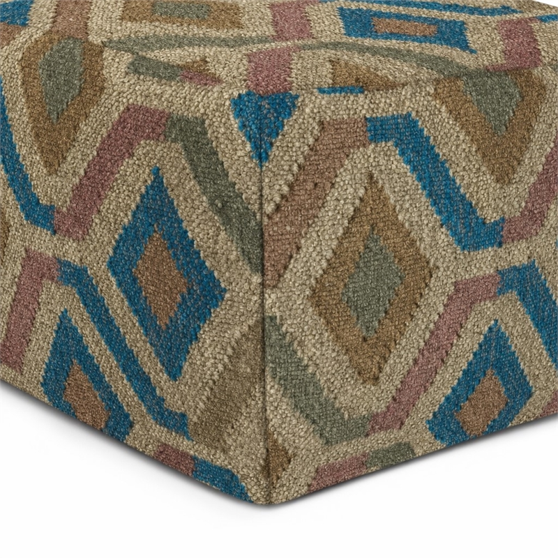 Pemberly Row Boho Round Pouf in Multi-Color Jute and Cotton