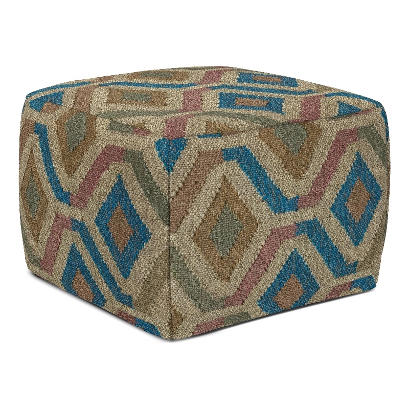 Pemberly Row Boho Round Pouf in Multi-Color Jute and Cotton