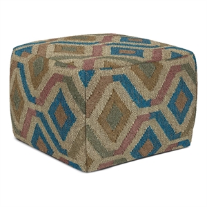 Pemberly Row Boho Round Pouf in Multi-Color Jute and Cotton