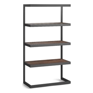 Pemberly Row 66&quot Metal Bookcase in Distressed Charcoal Brown Finish