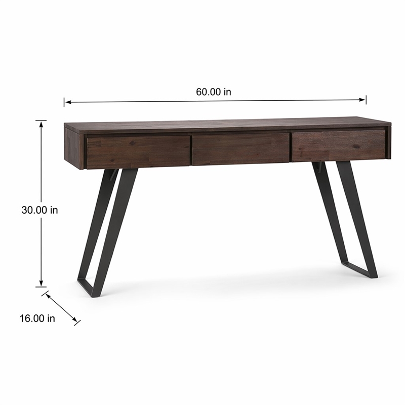 Pemberly Row Console Sofa Table Acacia Hardwood Distressed Charcoal Brown