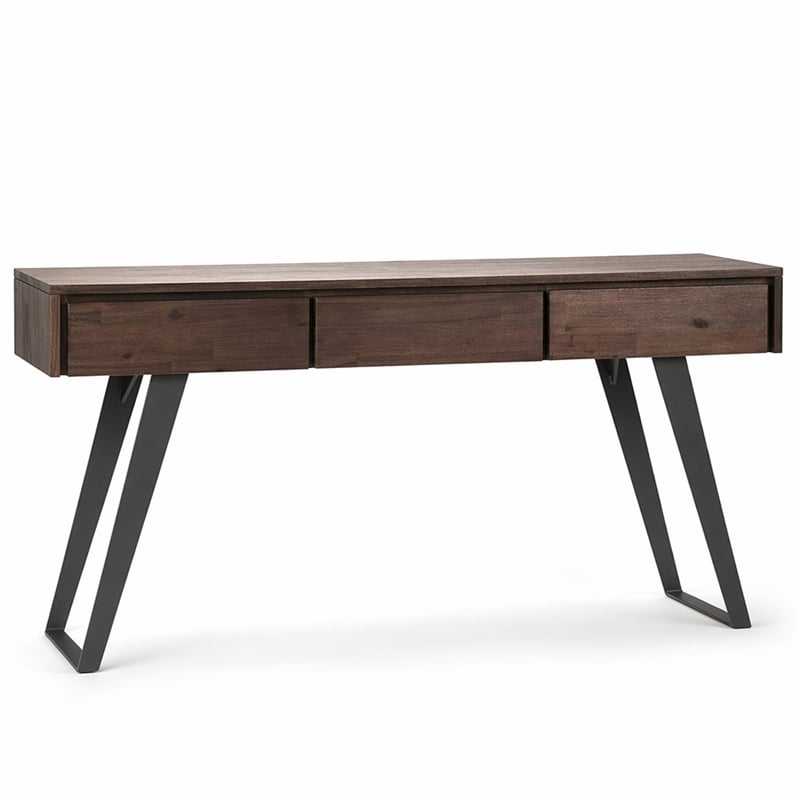 Pemberly Row Console Sofa Table Acacia Hardwood Distressed Charcoal Brown