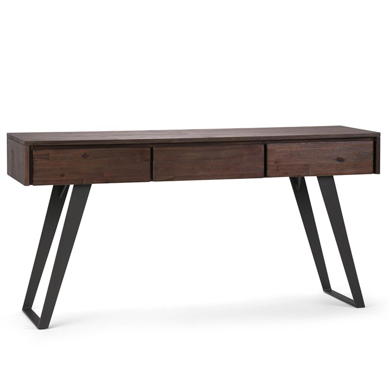 Pemberly Row Console Sofa Table Acacia Hardwood Distressed Charcoal Brown