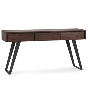 Pemberly Row Console Sofa Table Acacia Hardwood Distressed Charcoal Brown