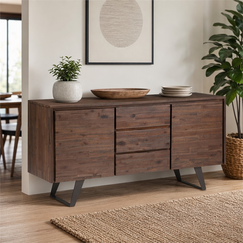 Pemberly Row Sideboard Buffet in Distressed Charcoal Brown with Storage