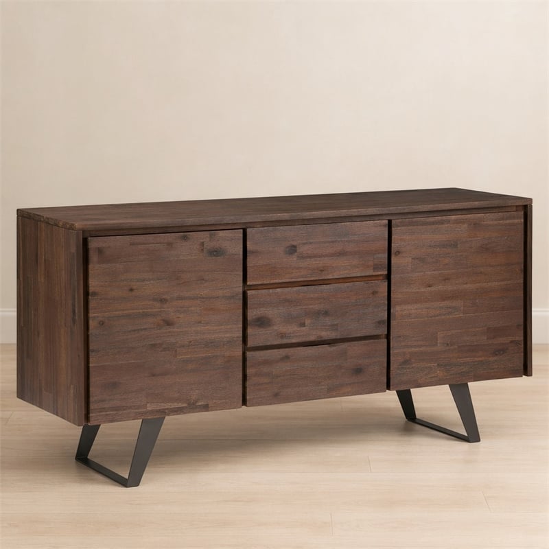 Pemberly Row Sideboard Buffet in Distressed Charcoal Brown with Storage